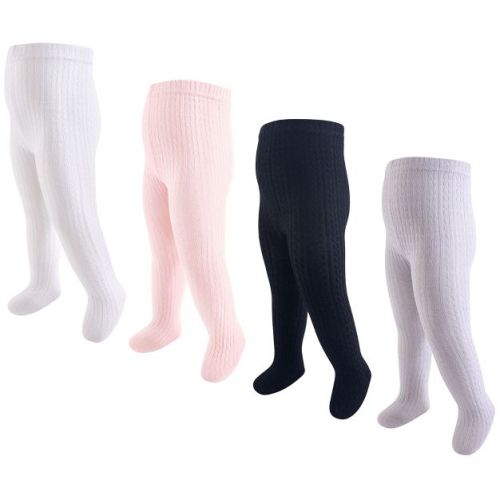 Hudson Baby Infant and Toddler Girl Cotton Rich Tights, Light Pink Black Cableknit, 0-9 Months