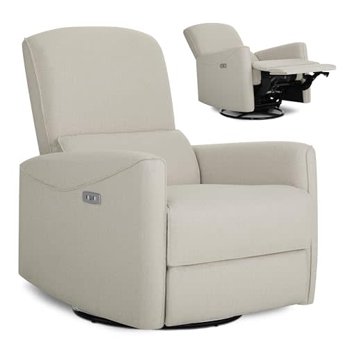 Evolur Belmont Nursery Glider Chair with Massager in Light Sand, Power Recliner with 275° Swivel, Lumbar Support Modern Rocking Chair for Baby Room, Nursery & Living Room