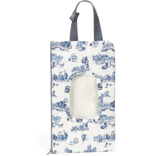 Quilted Baby Diaper and Wipes Pouch Portable Mommy Bag for Stroller Reusable Wipes Pouch with Lanyard for Casual Travel (Blue Castle)