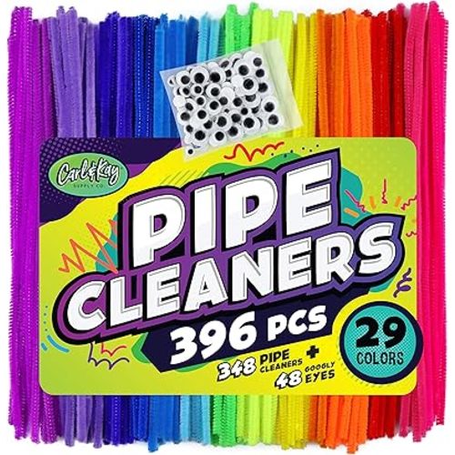 348 Pipe Cleaners Plus 48 Googly Eyes - Colored Chenille Stems for Kids Craft - Fuzzy Stems in 29 Colors