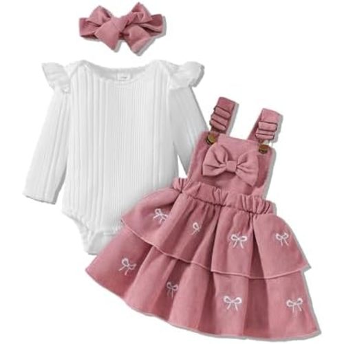 Newborn Baby Girl Clothes Toddler Long Sleeve Ribbed Romper Top Infant Skirt Set Little Girl Overall Dress