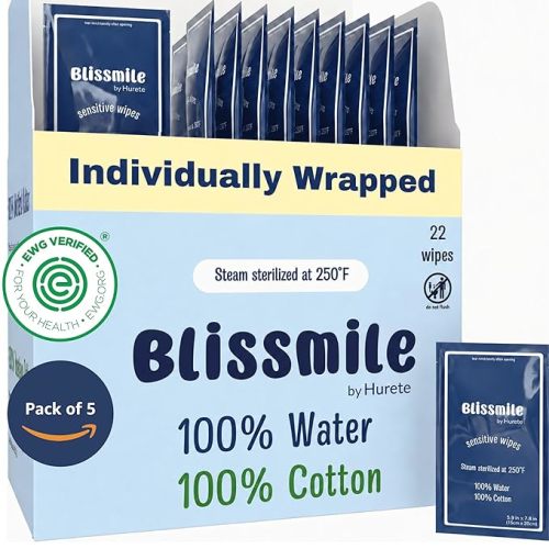 100% Water Wet Wipes Travel Size, Individually Wrapped, Unscented - Face, Hand, Body & Feminine Care - Gentle for Baby, Women & Sensitive Skin - 22 Individual Packs