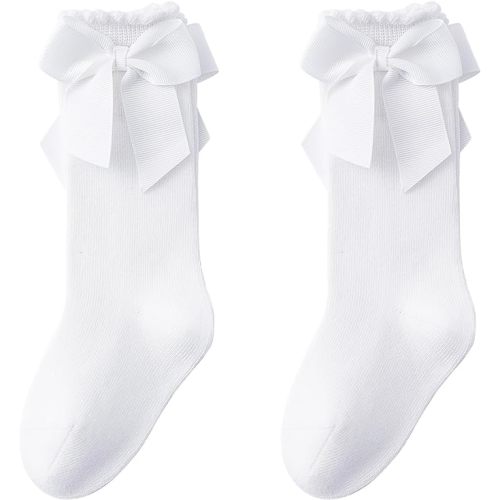 Baby Knee High Socks - Toddler Long Cotton Tube Stockings With Bow Ruffles for Girls - Infant Dress Socks