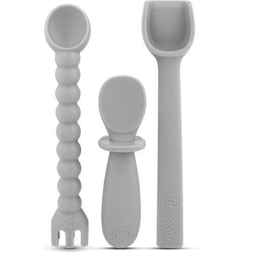 Ryan & Rose Ultimate Baby Utensil Set of 3 Silicone Baby Spoons Silicone feeding set for baby led weaning, self feeding 6 months, toddler utensils (Slate)