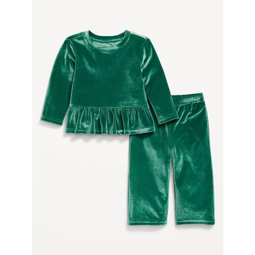 Cozy Velour Peplum Top and Pants Set for Baby