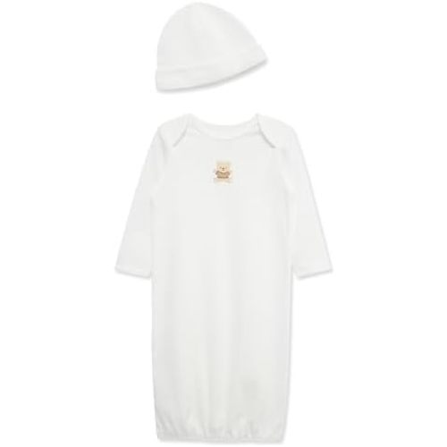 Little Me Clothes for Baby Boys' 2-Piece Nightgown and Cap Set 100% Cotton with Elastic Bottom, Baby Essentials