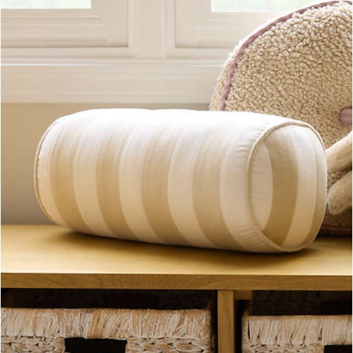 Stone Tan and Arctic Ivory Harriet Stripe Velvet Kids Bolster Pillow