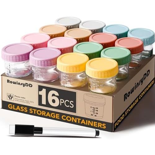 16 Pack Baby Food Containers, 4 oz Glass Baby Food Jars with Lids