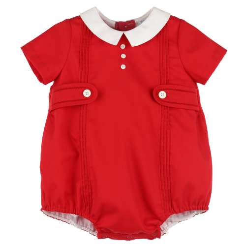 Luli & Me Baby Boys Classic Tabs Bubble with White Collar - Red – Best Dressed Child