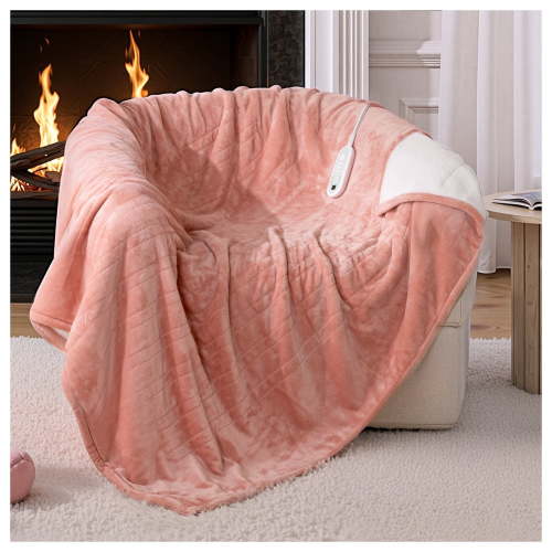 ELEKA Heated Electric Blanket 50'' x 60'', Throw Size Flannel Material with 8 Heating Levels & 8H Auto off, Pink