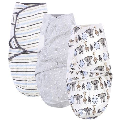 Hudson Baby Infant Boy Quilted Cotton Swaddle Wrap 3pk, Royal Safari, 0-3 Months - Royal Safari - 0-3 Months