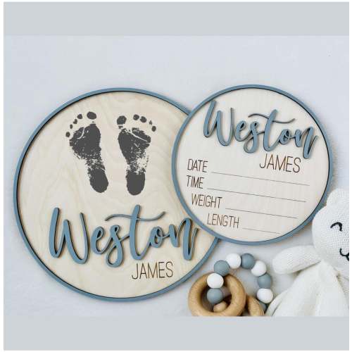 Baby Announcement Sign | Personalized Birth Stat & Footprint Board | Newborn Keepsake Gift | Hospital Photo Prop