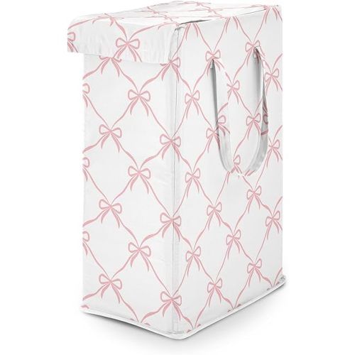 Sweet Jojo Designs Laundry Hamper (Pink Bows) for Girls, Foldable Dirty Clothes Basket with Handles for Baby Nursery, Kids Bedroom, Teen Bathroom (Elegant Bow for Ballerina Dancer, Ballet Collection)