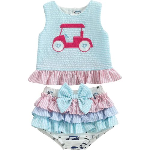 WZTYYDS Toddler Baby Girl Golf Outfit 6 9 12 18 24 Months Summer Clothes Sleeveless Ruffle Tank Tops + Tutu Shorts Sets