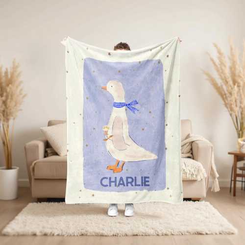 Personalized Goose Baby Blanket with Name, Watercolor Goose Minky Blanket for Boys Girls Gift, Nursery Blanket Bedding, Baby Shower Gifts