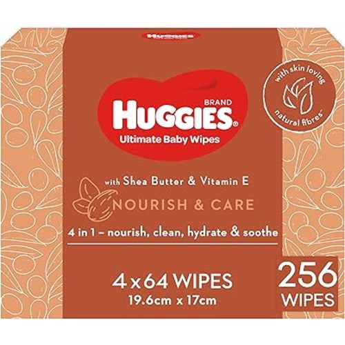 Huggies Ultimate Baby Wipes Nourish and Care 256 Count (4 x 64 Pack) - Packaging May Vary