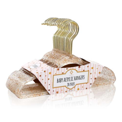 Concepts Baby Hangers, Gold Acrylic Glitter Infant Hangers with Gold Hook - Space-Saving Clothes Hanger, 20-Pack