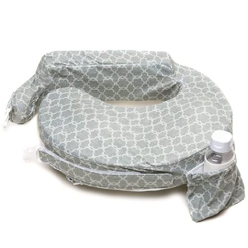 My Brest Friend Super Deluxe Nursing Pillow – Extra Soft Breastfeeding Support Pillow with Plush Slipcover, Firm Flat Cushion, Wrap-Around Adjustable Fit & Back Panel – Flower Key, Grey