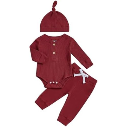 Baby Boy Clothes 3 6 12 18 Months Long Sleeve Ribbed Knitted Romper Pants Set with Hat Newborn Fall Winter Outfits