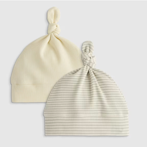 The Softest Rib Hat (2-Pack) in Ivory/Grey Stripe