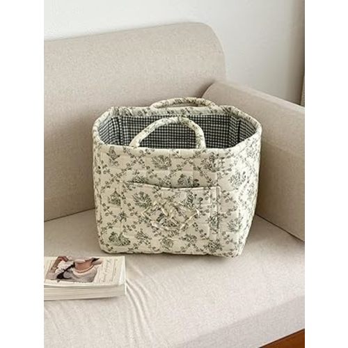 Storage Basket Boho Fabric Large Collapsible Floral Laundry Nursery Hamper Portable Folding Storage for Clothes Toys (Vine-Green)