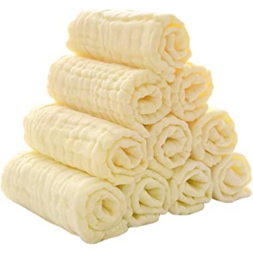 MUKIN Baby Washcloths - Natural Cotton Baby Wipes - Soft Newborn Baby Face Towel for Sensitive Skin- Baby Registry as Shower, 10 Pack 12x12 inches