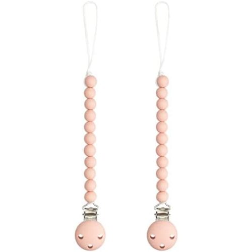 Comfy Cubs Pacifier Clips 2 Pack - 100% Food Grade Silicone Baby Pacifier Clips, BPA & PVC Free - CPSIA Certified, Lightweight and Flexible Baby Gifts - Blush