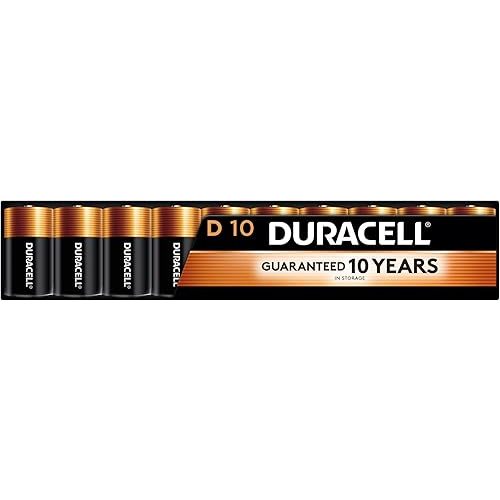Duracell Coppertop D Batteries, 10 Count (1 Pack), D Battery with Long-lasting Power, All-Purpose Alkaline Battery for Household and Office Devices