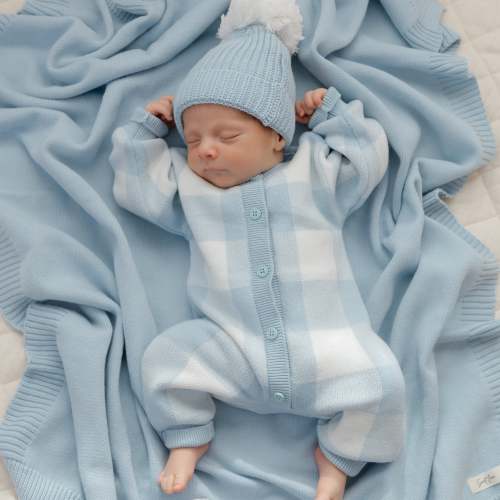 Baby Romper - Gingham Knit, Baby Blue | Organic Cotton – Sweet June
