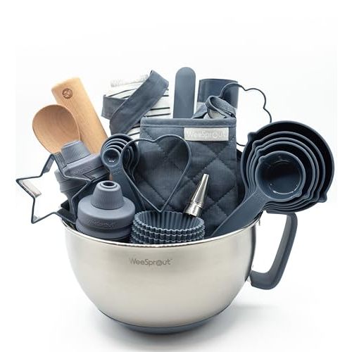 Ultimate Baking Kit for Kids - Kids Baking Set with Child Sized Utensils - Includes Apron, Oven Mitts, Silicone Mats & Liners - Perfect Cooking Set for Ages 6-12 - Navy Blue