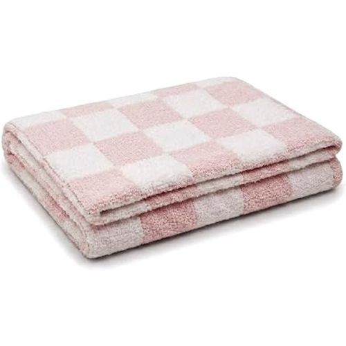 Living Textiles Pink Check Chenille Knitted Soft Baby Blanket - Reversible Premium Cozy Fabric for Best Comfort - for Infant,Toddler,Newborn,Nursery,Girl,Throw,Crib,Stroller