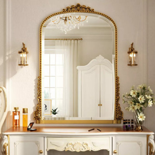 Arched Rectangular Wall-Mounted Bathroom Mirror with Antique Beaded Frame | Wayfair