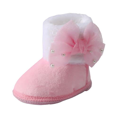 Gibobby Baby Unisex Booties Warm Fleece Winter Stay On Infant Slipper Socks Boys Girls Soft Non Slip Sole Newborn First Walkers Ankle Crib Shoes(Pink,0-3 Months)