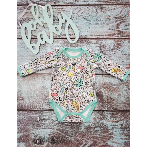 Organic Baby Bodysuit: Gender Neutral Tattoo Print Outfit
