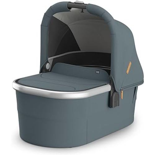 UPPAbaby Bassinet V3 - Compatible with Vista, Cruz, Ridge Strollers - Overnight Sleep Solution - Mattress, Sheet and Bug Shield Included - Callum (Stone Blue/Silver Frame)