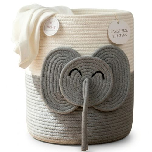 Amazon.com: Collapsible laundry baskets for Kids, 25L Woven Cotton Rope Bin with Elephant Design, Cutout Handles, Foldable & Washable Baby-Safe Toy Organizer for Stuffed Animals, Laundry, Clothes (Elephant)