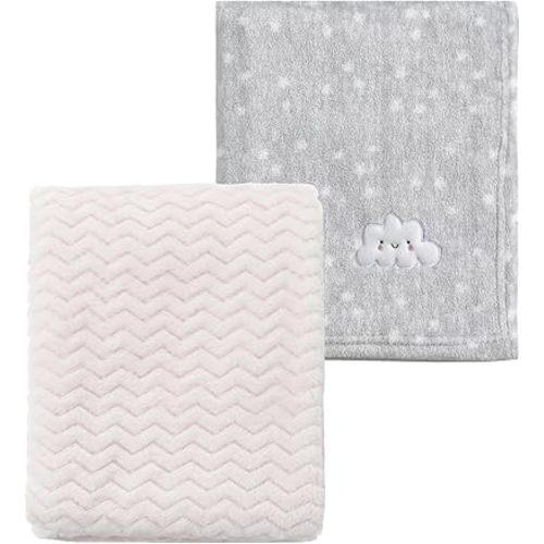 CREVENT 2Pcs 30''X40'' Cute Cozy Fluffy Warm Baby Blankets for Infants Toddlers' Bedding Crib Cot Stroller - Grey Cloud + Wave Whtie