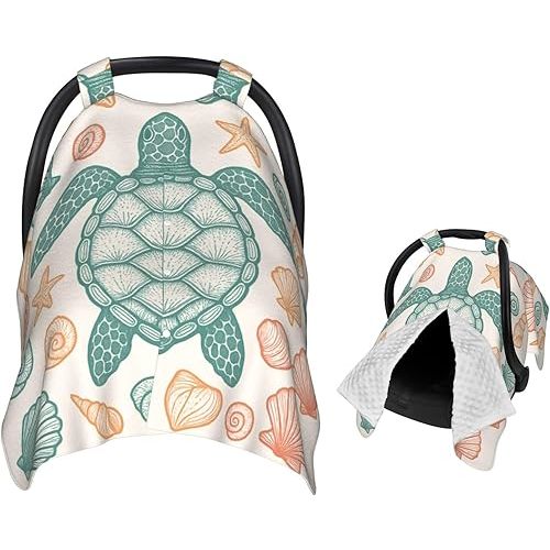 KiuLoam Sea Turtles Starfish Seashells Baby Car Seat Canopy, Nursing Cover for Mom Breastfeeding Scarf, Infant Car Seat Cover/Multiuse Baby Stroller Covers for Babies Boys Girls