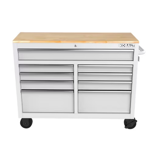 Kobalt 46.1-in L x 18.1-in D 9 -Drawers Rolling White Wood Work Bench - Will be used as her dresser