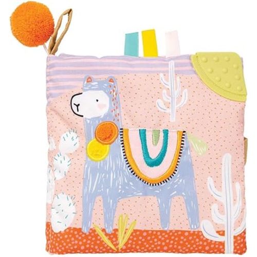 Manhattan Toy Llama Themed Soft Baby Activity Book with Squeaker, Crinkle Paper and Baby-safe Mirror Small
