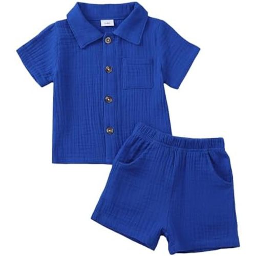 Jecson Baby Boy Clothes Baby Boy Outfits Baby Boy Summer Clothes Cotton 2 Piece Set with Button Down Shirt and Shorts 0-3T