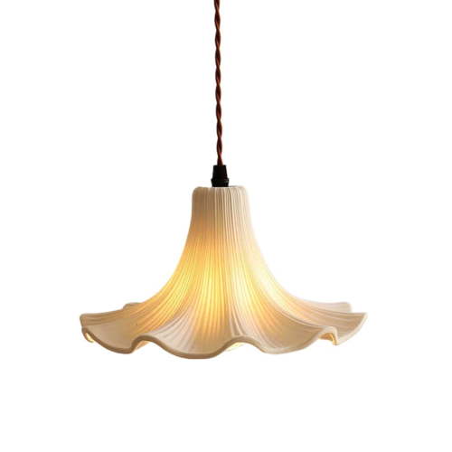 9.4 Inch Small Flower Shape White Ceramic Pendant Light Fixture, Creative French Style Pendant Lamp, Middle Century Chandelier for Kitchen Sink Island Dining Room Table Bar Counter