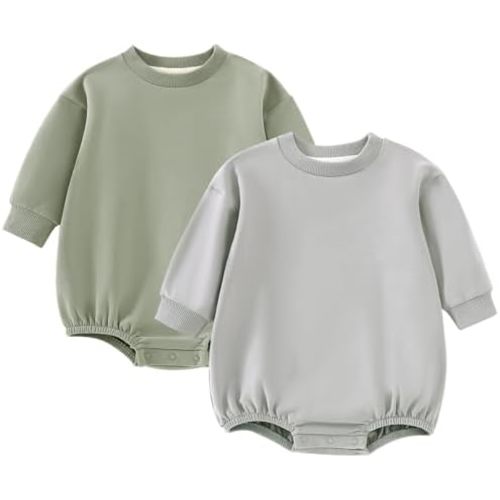 Baby Boy Bubble Romper Organic Cotton Solid Long Sleeve Oversized Sweatshirt Romper Newborn Fall Winter Clothes