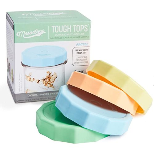Masontops Tough Tops - Ball Wide Mouth Mason Jar Lids Plastic Leakproof - Multi Colored Plastic Mason Jar Lids - Reusable Canning Lids fit Ball Jars