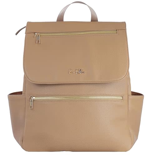 Roo and Bear Premium Vegan Leather Diaper Bag Backpack – Large Designer Baby Bag, Stylish Diaper Backpack with Stroller & Crossbody Straps & Multiple Compartments (Tan Brown)