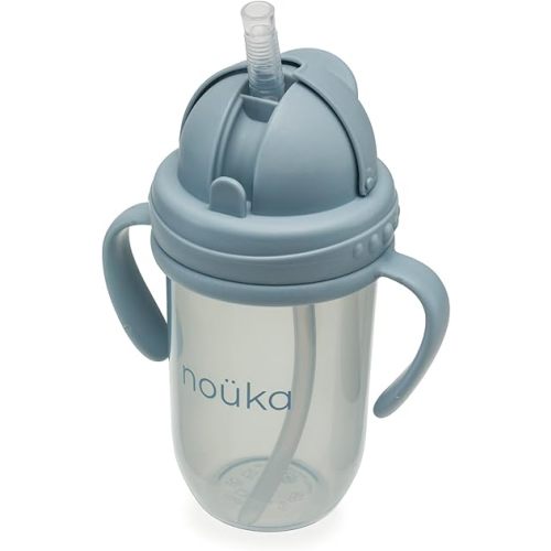 nouka Straight Straw Cup with Click Top Lid | Leak Proof and Easy Grip | Removable Handles | Wave