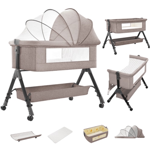 4-in-1 Baby Bassinet,Newborn Bedside Sleeper,Diaper Changer for Newborns 0-24 Months, Unisex,Khaki