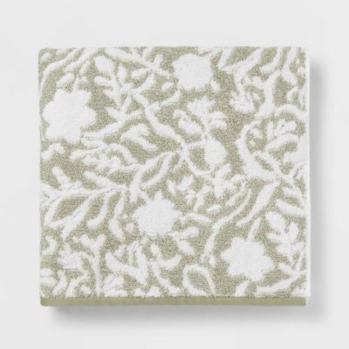 Performance Plus Oversized Bath Towel Light Green Floral - Threshold™: 100% Cotton, Jacquard Terry, Fade-Resistant