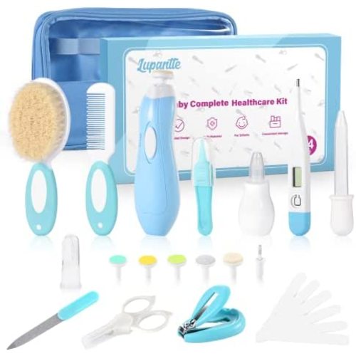 Lupantte Baby Healthcare and Grooming Kit, 24 in 1 Baby Electric Nail Trimmer Set, Nursery Care Kit, Toddler Nail Clippers, Medicine Dispenser, Infant Comb, Brush, Baby Care Products