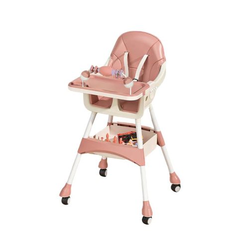 Portable High Chair,High Chairs for Babies and Toddlers,Multi-Use Easy Clean Baby High Chair with Lock Wheels, Comfortable Feeding and Place The Toy Storage Basket uuu
